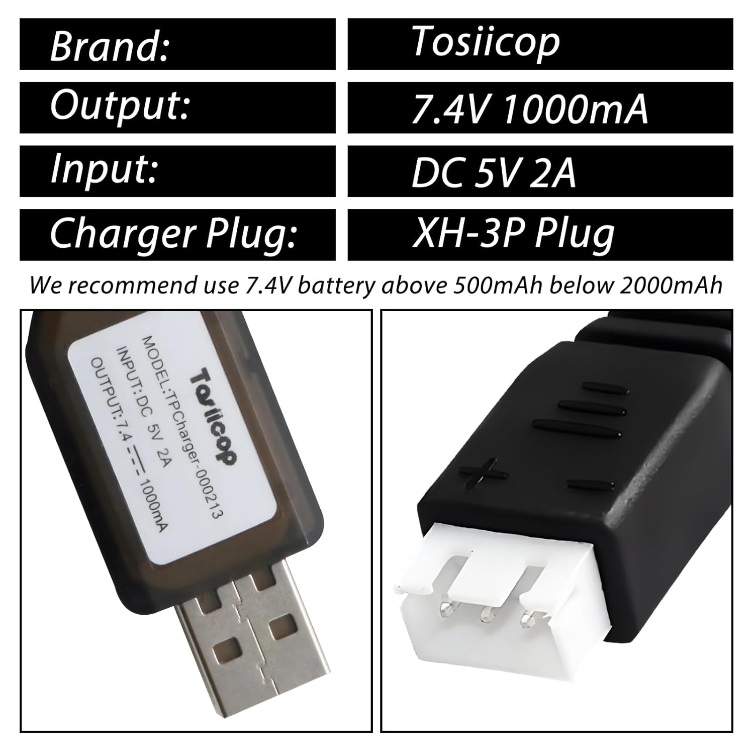 Skiennix Gel Blaster Battery Charger - 7.4V 3 Pin Replacement Cable for Splat Ball & RC Cars | 2-Pack