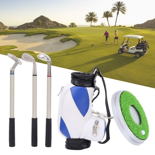 LZKW Desktop Office Golf Pens with Bag, Golf Bag Pen Holder, Souvenir Set for Fathers Fans Men Golfer(Blue and White)