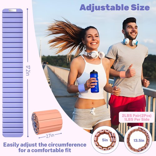 Adjustable Ankle Weights for Women and Men, Strength Training Wrist Weights Set of 2(1Lb Each), Stackable Wrist and Ankle Weights with Magnetic Clasp for Home Gym Workout, Jogging, Yoga & Walking（Pink and Purple）