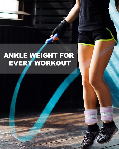 Fragraim Ankle Weights for Women Men Kids 4lbs x 2 Leg Arm Wrist Weights with Adjustable Strap for Running, Walking, Pilates, Gymnastics, Aerobics- Purple