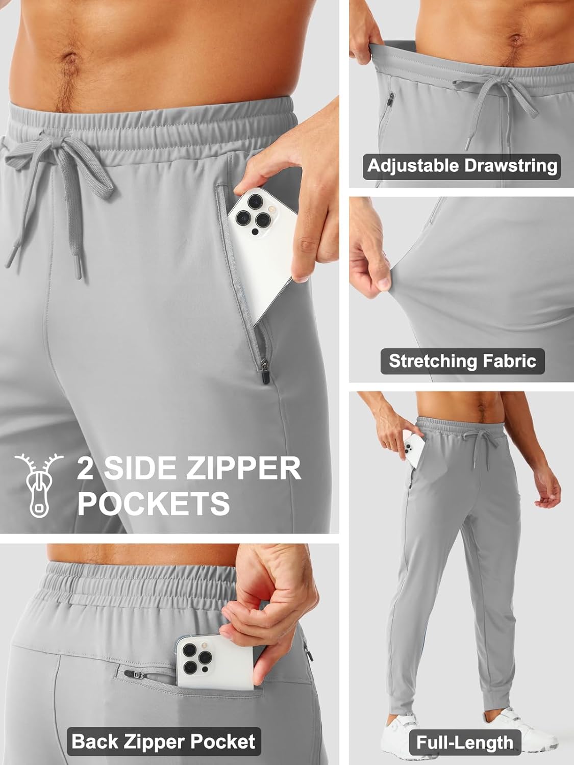 Aolesy Men's Joggers - Tapered Athletic Sweatpants with Zipper Pockets for Gym & Running
