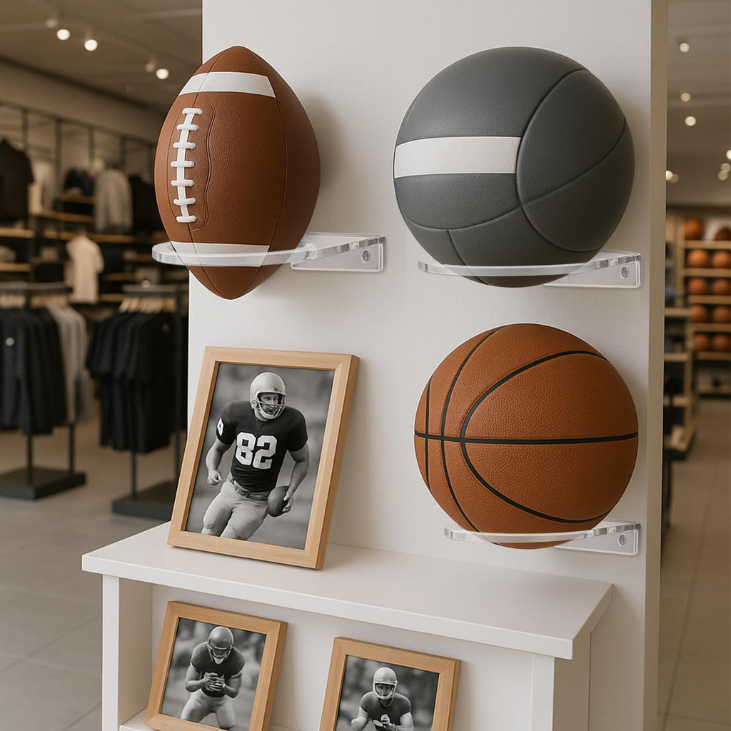 TRINENOX Acrylic Basketball Wall Mount – Clear Ball Display Rack for Basketball & Soccer
