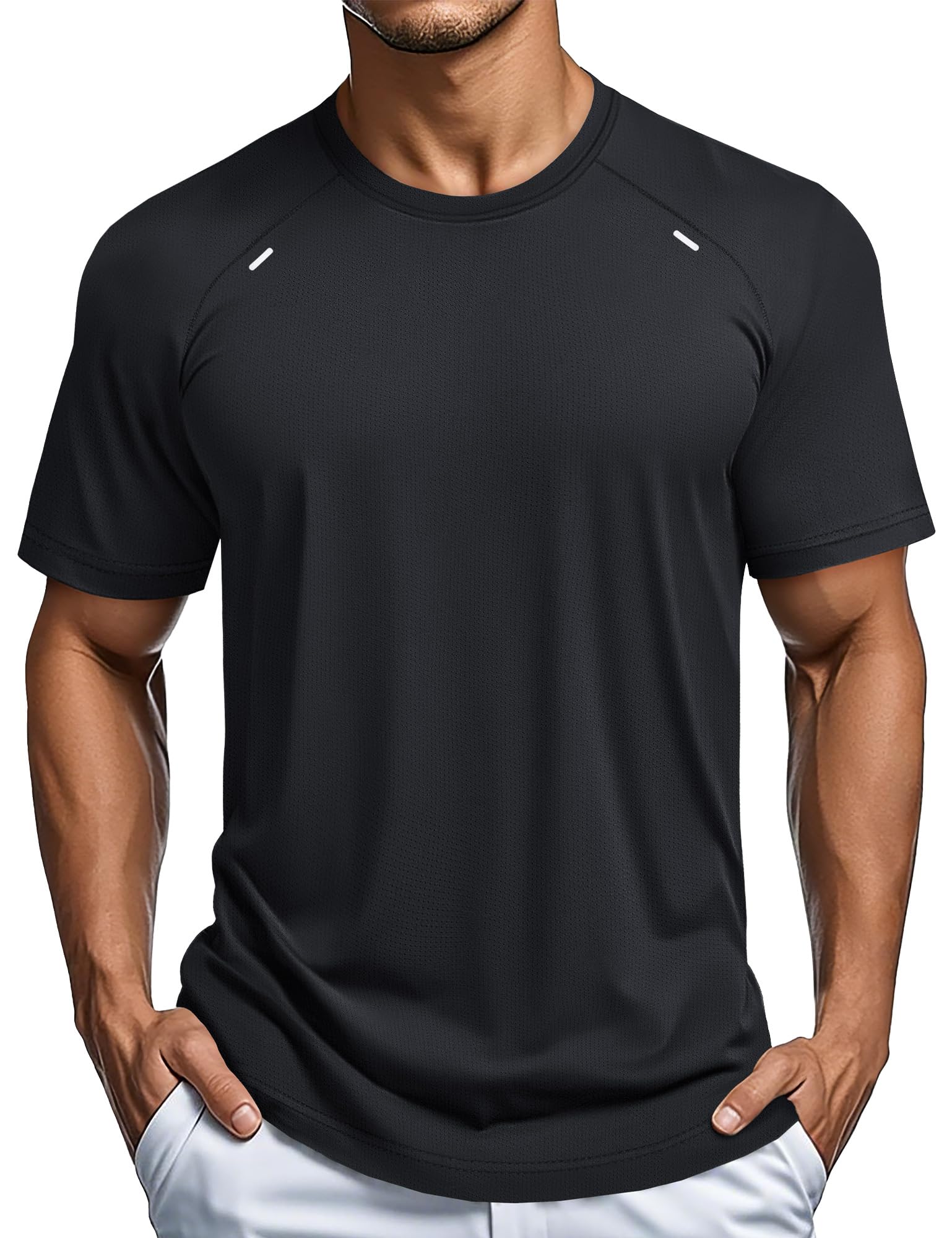MAGCOMSEN Dry Fit Shirt for Men Short Sleeve Running Shirts Gym Workout Crew Neck Training Tshirt Stretch Performance Tee Black XL