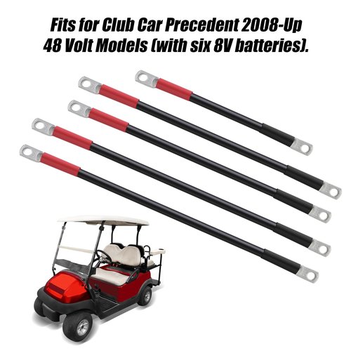 Roykaw Upgraded Golf Cart Battery Cables Kit for 48V Club Car Precedent 2008-Up (6×8V Batteries),Copper Wire, Tin-Coated,Double Wall Heat Shrink,4 Gauge,5PCS