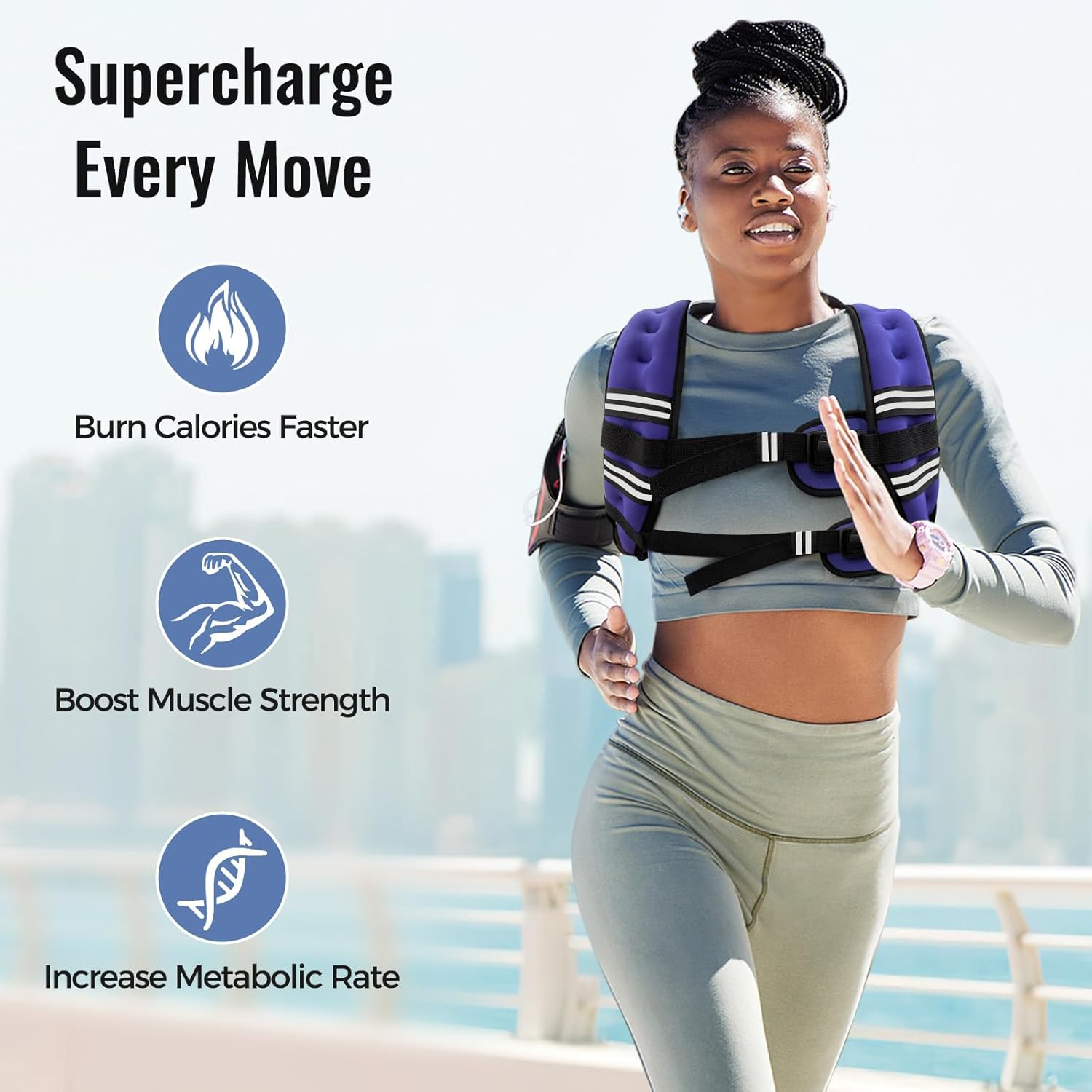 Skiennix Weighted Vest - Comfortable & Durable Rucking Vest with Reflective Stripe | Adjustable for Walking, Running & Strength Training