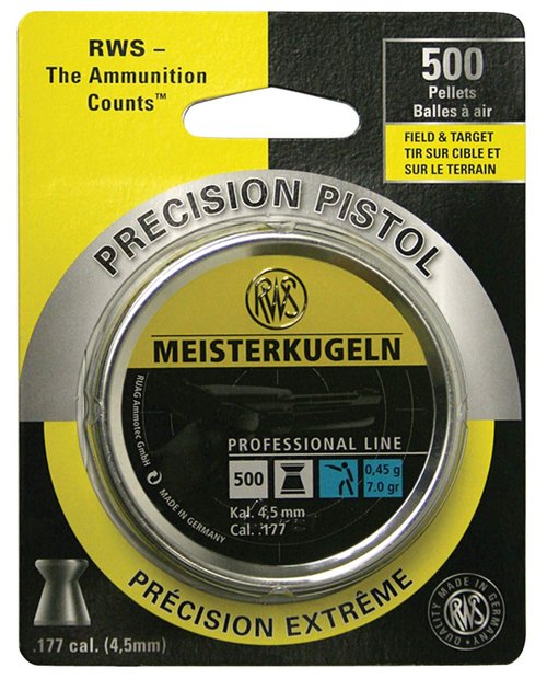 Umarex RWS Meisterkugeln Pistol Professional Line Precision Pellet Gun Pellets, 177 Caliber, 7 Grains, 500 Count
