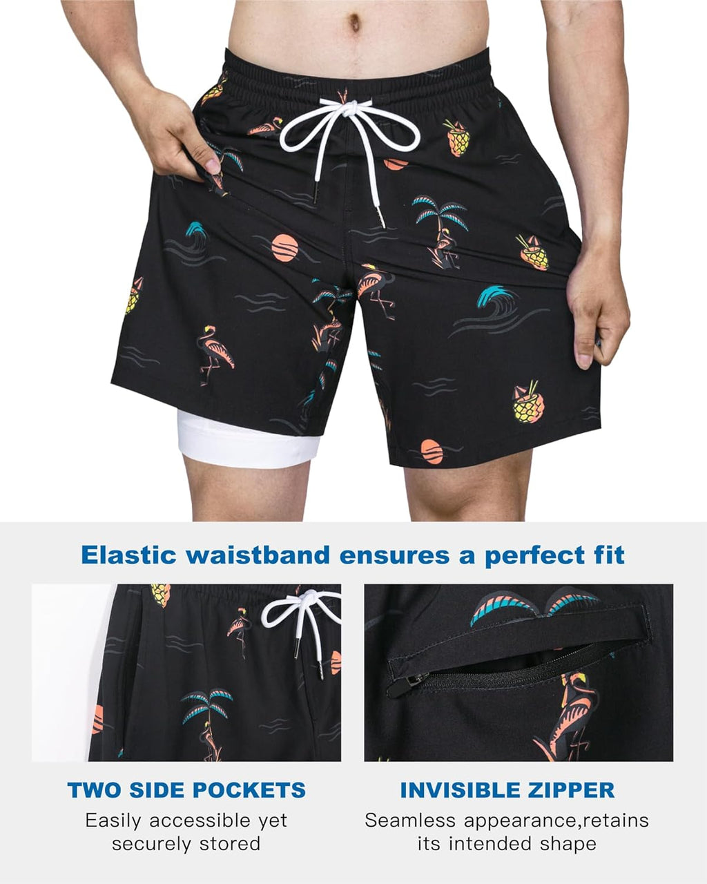 SURF CUZ Men's Swim Trunks - Quick-Dry 7" Shorts with Compression Liner for Ultimate Comfort
