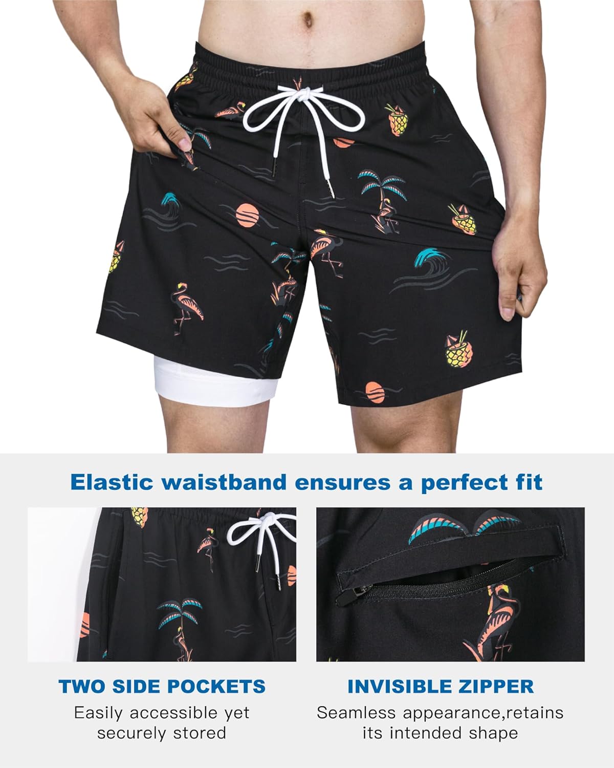 SURF CUZ Men's Swim Trunks - Quick-Dry 7" Shorts with Compression Liner for Ultimate Comfort