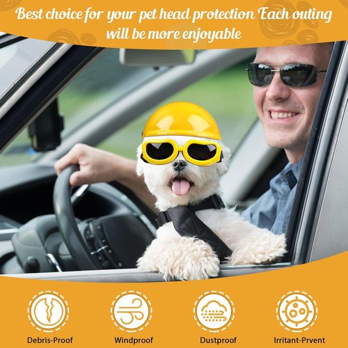 Frienda Dog Helmet & Goggles - UV Protection Sunglasses with 4-Inch Padded Helmet for Small Dogs | Yellow, Size S