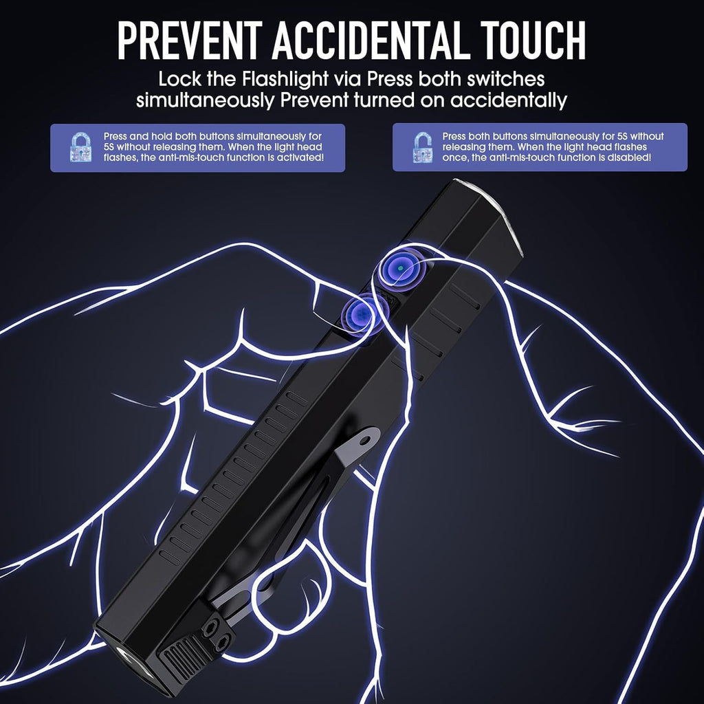 Skiennix 2-Pack Rechargeable EDC Flashlight - 1600 Lumens with Emergency Strobe Mode | Compact & Magnetic Design