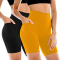 Leafigure Biker Shorts for Women - High Waisted with Pockets | 2 Pack for Gym & Workout