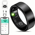 MZJ Smart Ring Fitness Tracker for iOS & Android – Sleep Monitor Heart Rate Blood Oxygen & Pressure 8 Sports Modes IP68 Waterproof NO Subscription Long Battery Life (Carbon Black, 7#)