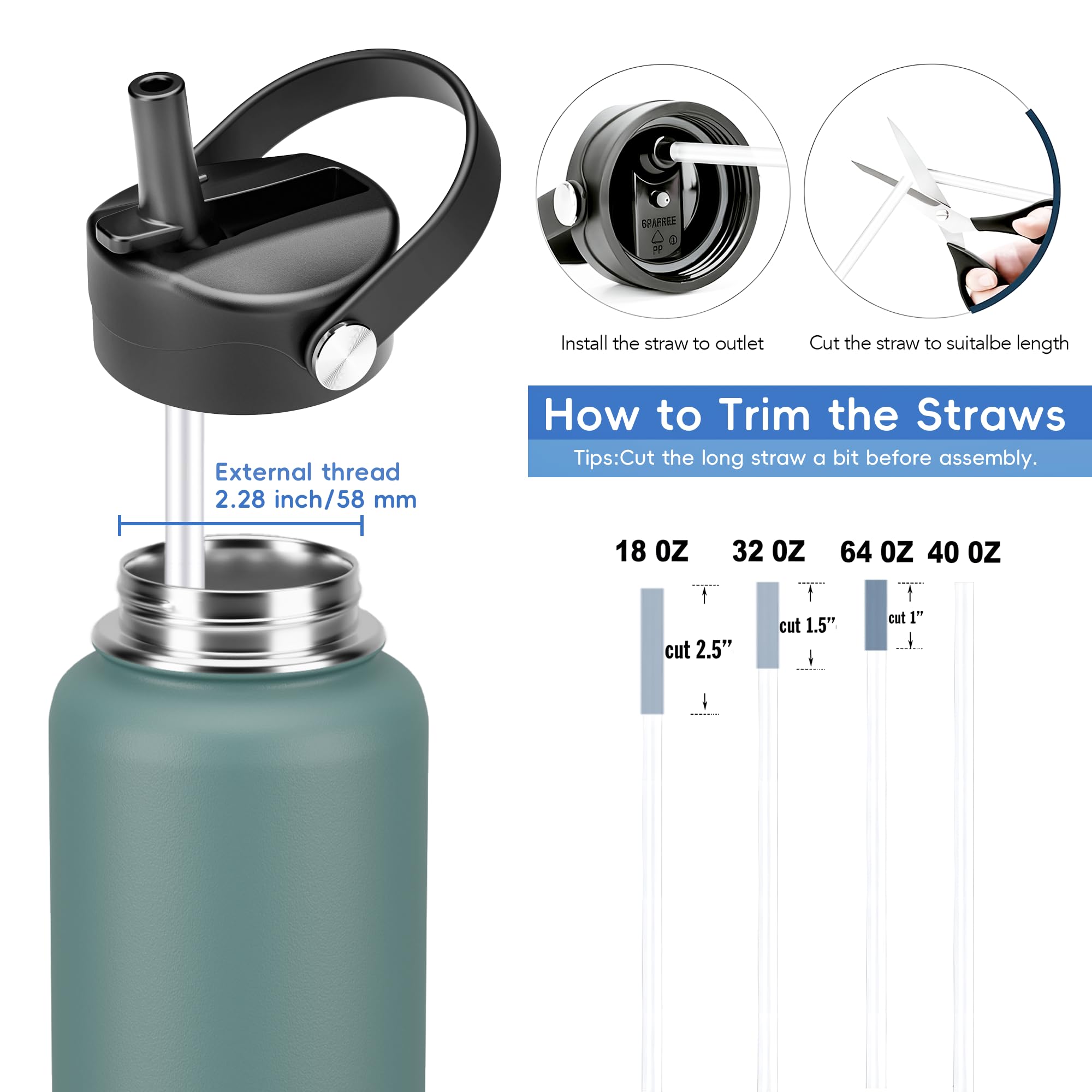Straw Lid for Hydro Flask Wide Mouth, Lids with Straw for Hydroflask 12 16 18 20 32 40 oz Wide Mouth, Replacement Straw Cap for Hydroflask, Top Sport Bottle Lid