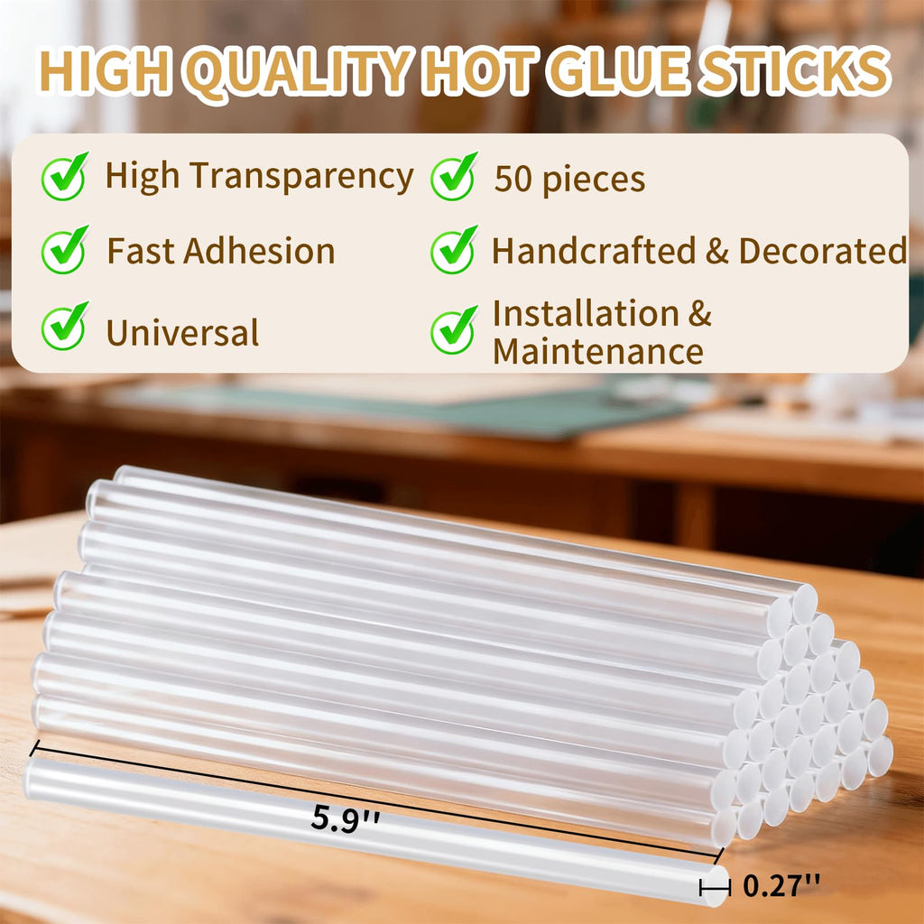 Mini Size Hot Glue Sticks,5.9'' x 0.27" Clear Glue Gun Sticks(50 Pcs)