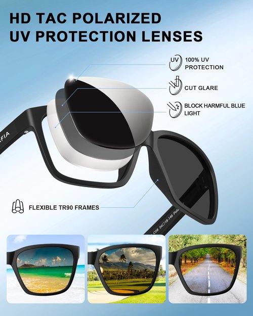 CARFIA Casual Polarized Sunglasses for Men UV400 Protection, Lightweight Unbreakable TR90 Sports Cycling Fishing Sun Glasses CA0951
