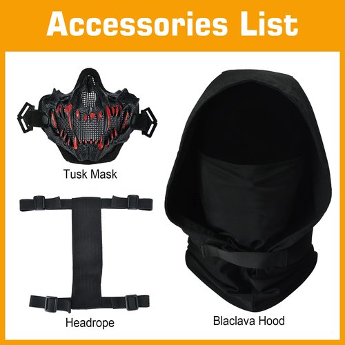 Guayma Airsoft Half Face Skull Masks Tactical Face Protection Mesh Mask for Halloween Cosplay Paintball CS Games,Suit