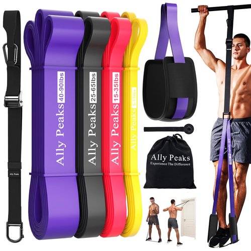 Ally Peaks Pull Up Assistance Bands，Heavy Duty Resistance Band for Pull Up Bar，Adjustable Weight/Size with Fabric Feet/Knee Rest Pull up bands,Up to 410lbs Assistance，resistance bands and assist bands