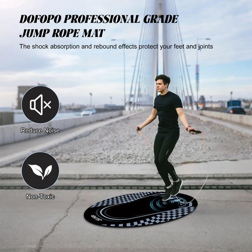 Jump Rope Mat Outdoor Indoor, Oval 52'' x 36'' Non-slip Fitness Exercise Mat, 5mm Shock Absorption Extra Thick Design, Suitable for Home Gym Floor, Concrete Jump Roping black