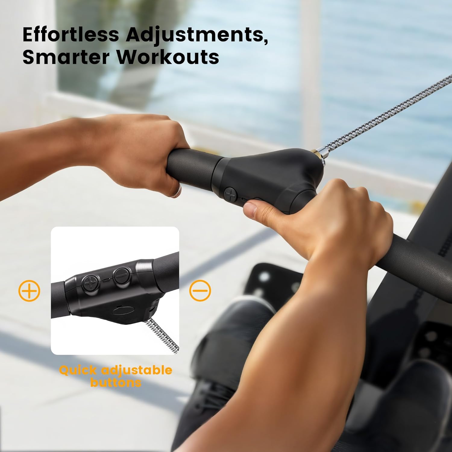 YOSUDA R2 Rowing Machine - Adjustable Air Resistance Rower with Self-Powered Monitor | Ergonomic Design, 53.7'' Rail