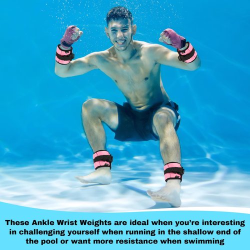 Hollowfly 2 Pairs Ankle Wrist Weights for Land or Aquatic Exercise Aqua Cuffs Aqua Aerobics Fitness Bands for Ankle and Wrist Adjustable Weights for Swimming Pool Workout Equipment(Pink,1lb)