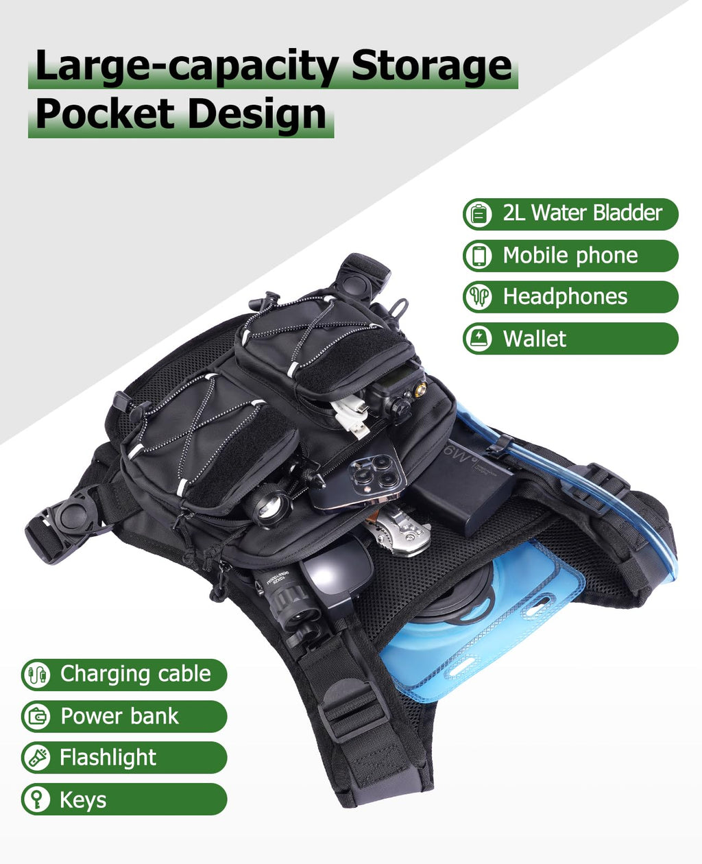 NOOLA Running Vest with 2L Water Bladder, Reflective Hydration Backpack for Men Women, Lightweight Chest Pack with Phone Pocket Adjustable Running Backpack for Marathon Fishing Cycling Hiking, Large