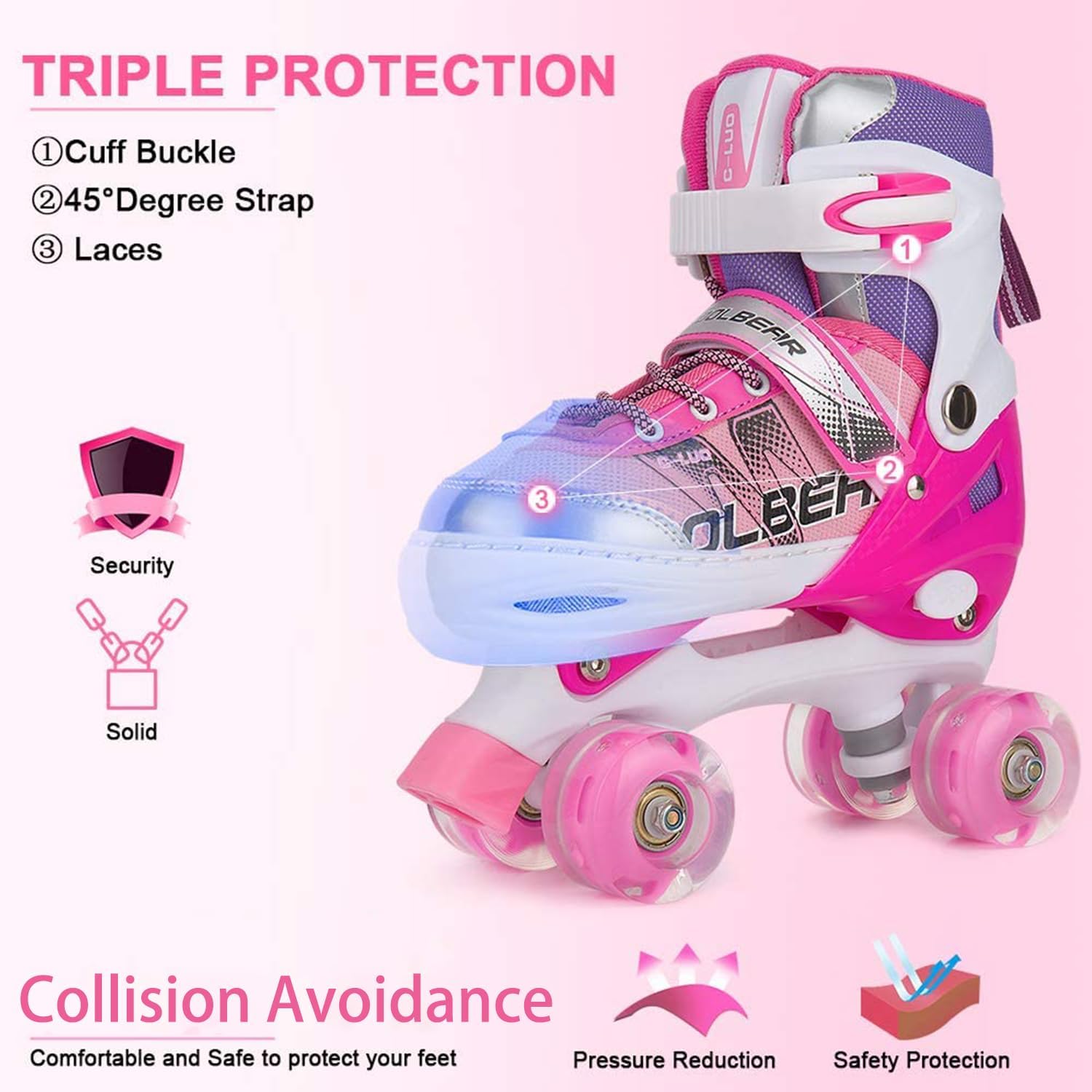 Sowume Adjustable Roller Skates - Illuminating Wheels for Girls & Women | Safe & Fun Design