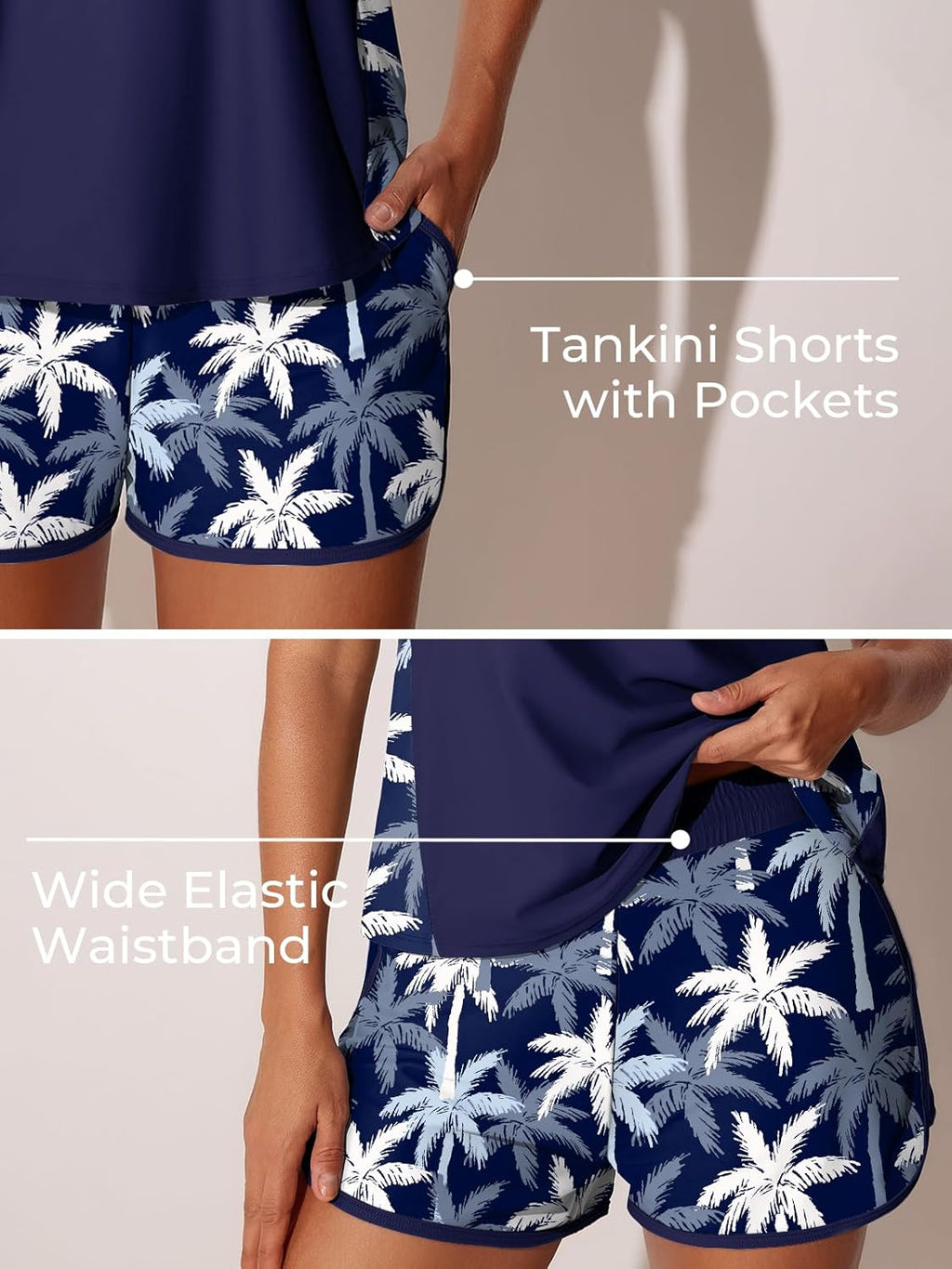 Summer Mae Blouson Tankini Swimsuit - Tummy Control Two-Piece with Sporty Pockets & Swim Shorts