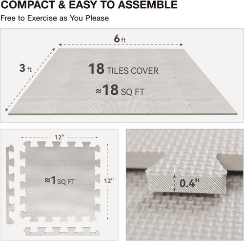 AIRHOP Gym Floor Mat - 18 High-Density EVA Foam Interlocking Tiles for Home, Garage & Play Areas