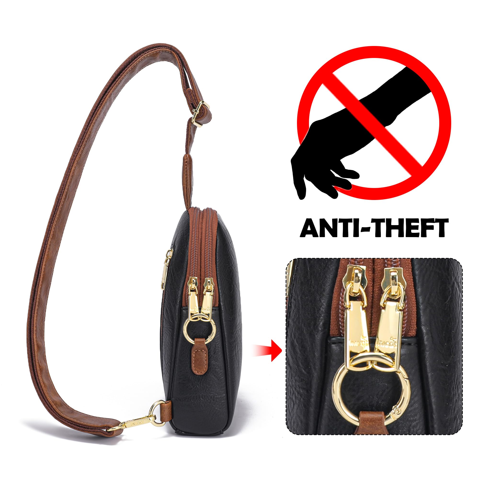 INICAT Women's Small Sling Bag, Lightweight Everyday Vegan Leather Crossbody Purse for Daily Essentials and Travel Light(anti theft)