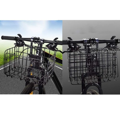 2 Pack Rear Bike Basket Folding Front Bike Basket Rust Proof Wire Mesh Bicycle Basket Mountain Bike Frame Basket Fold-Up Bike Cargo Rack