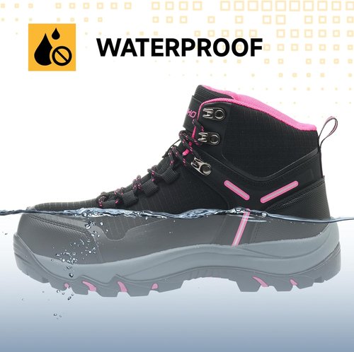 Kezhiho Waterproof Steel Toe Boots - Lightweight Non-Slip Safety Shoes for Women | Wide Width, Durable Design