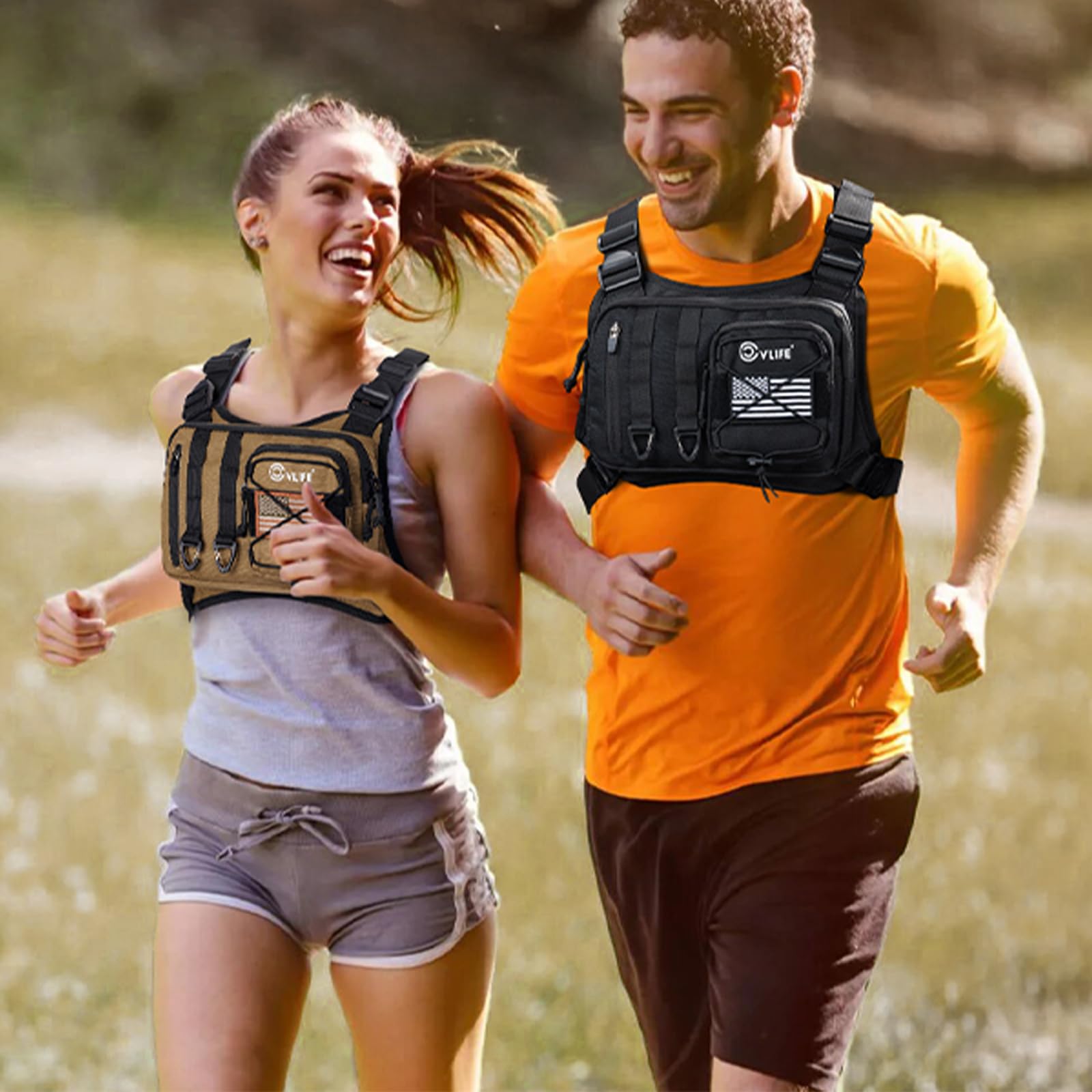 CVLIFE Outdoor Chest Bag for Men, Tactical Chest Pack with Phone Holder, Adjustable Running Vest Bag with Extra Storage, Lightweight Anti-theft EDC Rig for Hiking, Cycling, Sports, Workouts, Green