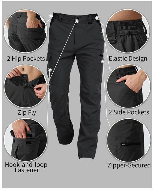 Mens Cargo Hiking Work Pants Water Resistant Tactical Casual Quick Dry Lightweight Construction Pants Dark Grey 38