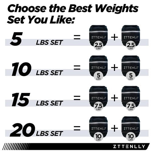 Adjustable Ankle Weights 1-5/10/15/20LBS Pair with Carry Bag - Breathable Fabrics, Reflective Trim - Strength Training Leg Wrist Arm Ankle Walking Weights Sets for Women Men Kids