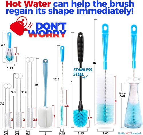 Holikme Bottle Brush Set - Long Handle Tube Cleaner for Narrow Neck Beer & Wine Decanters | Azul
