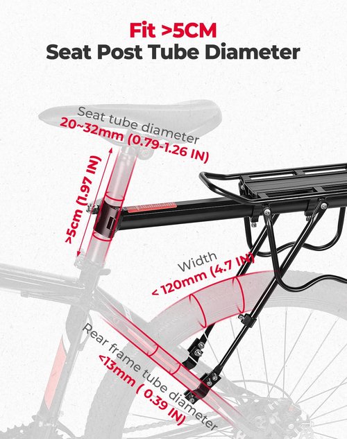 KEMIMOTO Rear Bike Rack for Bicycle - 220 lbs Capacity Aluminium Alloy with Bungee Cord Bike Rack for Back of Bike Cargo Rack Carrier Quick Release Universal for 22-28 Inch Bicycles