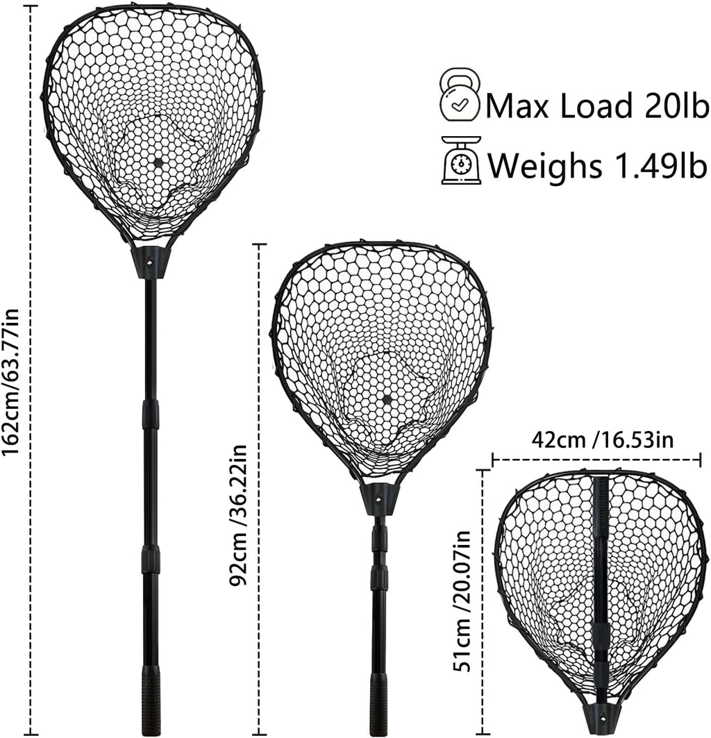 Telescoping Rubber Fishing Net - 64"/46" Long Silicone Landing Net for Kayak & Saltwater Fishing