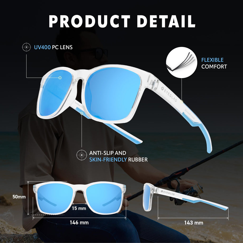 EYEGLAD SUNWAVE Ultra-lightweight Design Lifestyle Sunglasses Outdoor Fishing Polarized UV400 Men Women Running Sports (Wave Blue)