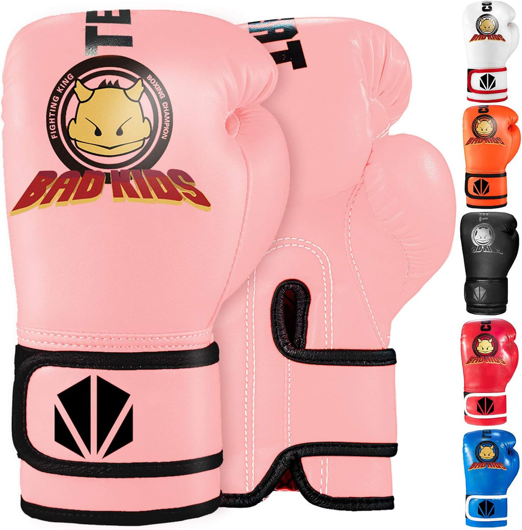 TEKXYZ Boxing Gloves for Kids - Vivid Color Synthetic Leather Training Gloves | Ages 3-12