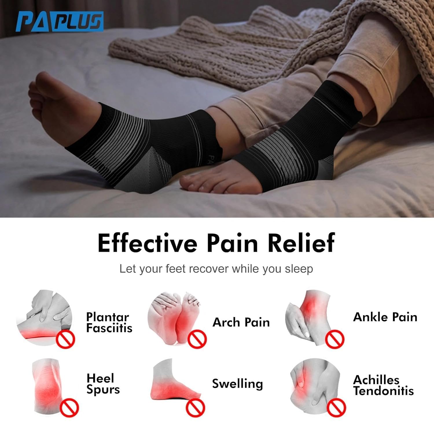 Skiennix Plantar Fasciitis Socks - Compression Ankle Brace with Arch Support for Pain Relief | Black, Medium - 6 Pairs