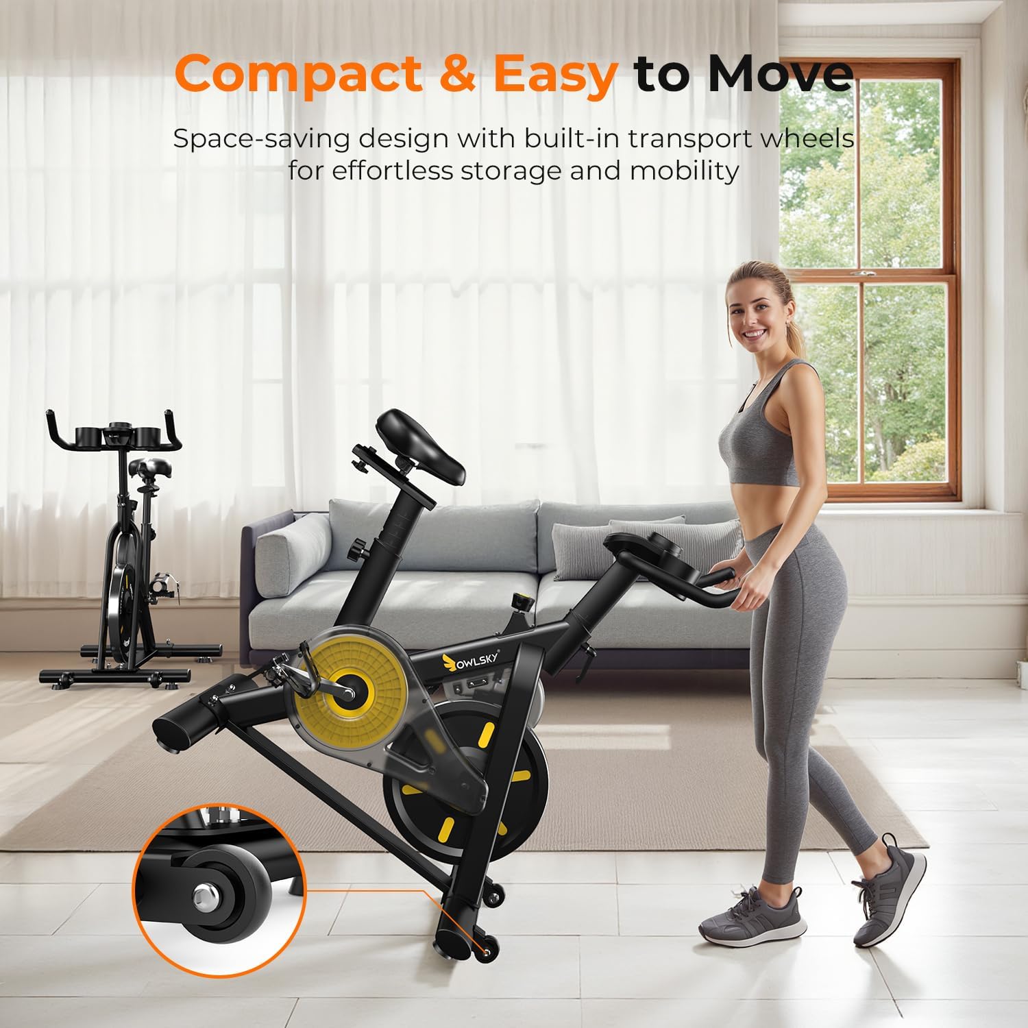 OWLSKY Exercise Bike - Quiet Indoor Cycling Stationary Bike with APP, 300 lbs Capacity, Adjustable Seat & Tablet Holder