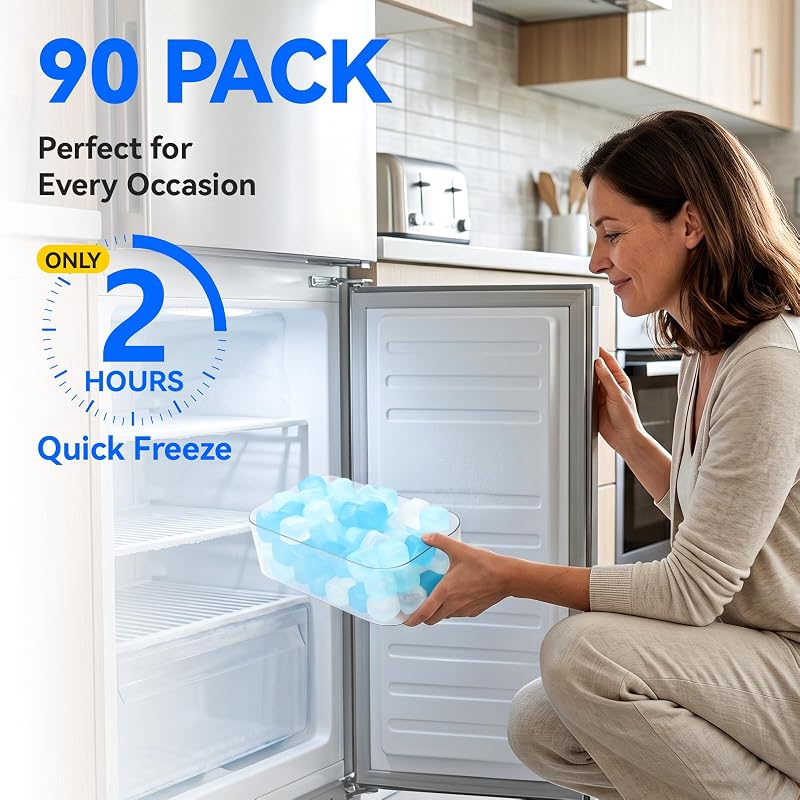 90pcs Reusable Refreezable Plastic Ice Cubes - Blue & White Variation