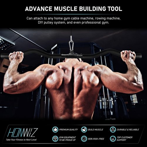 LAT Pull Down Bar - Detachable Swivel Joint Wide Grip Attachment for Cable Machine | Home Gym Muscle Training