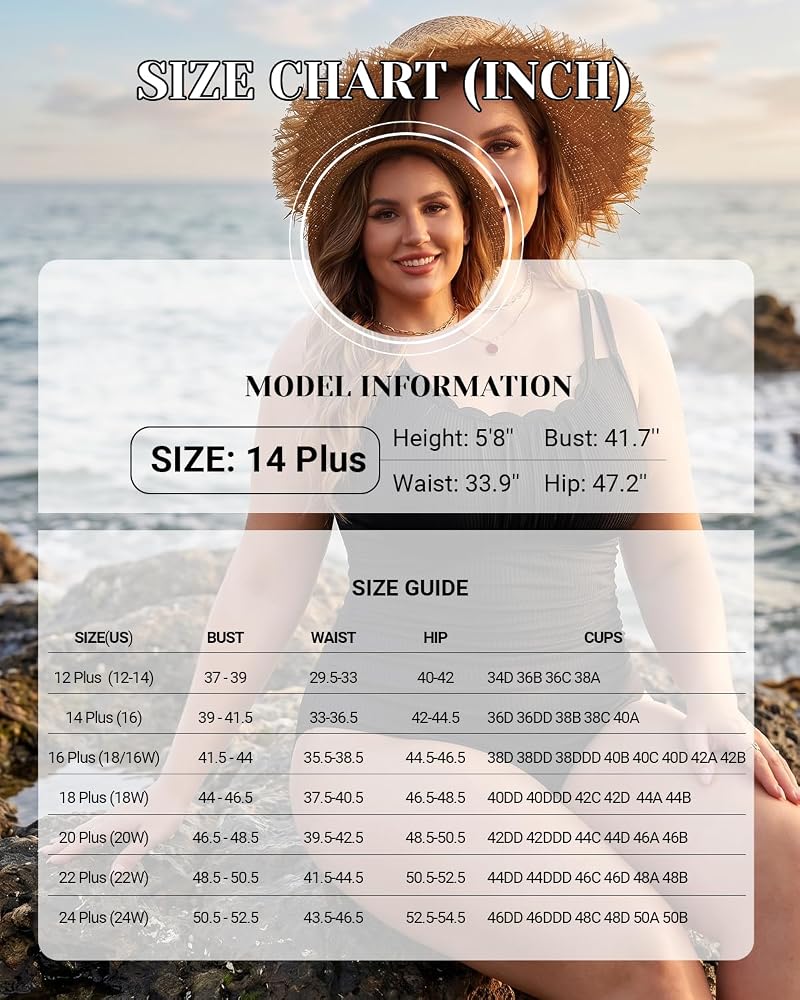 Women's Plus Size One Piece Swimsuit with Tummy Control - Ribbed Bathing Suit, Black+22