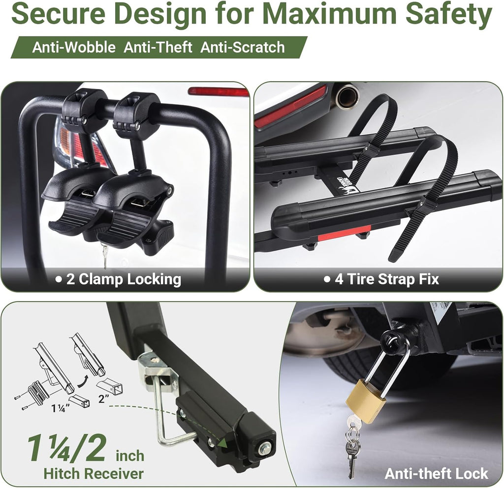 Skiennix Bike Rack - Heavy-Duty 2-Bike Carrier for 16-29'' Bikes | Tilting & Folding Design, 100 lbs Capacity
