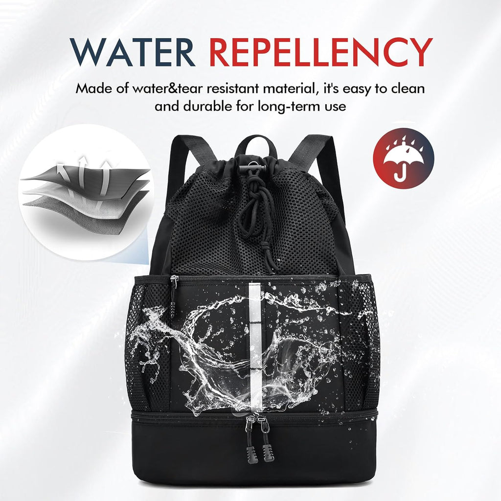 PinCute Drawstring Gym Bag - Lightweight Mesh Sports Backpack with Wet Pocket & Shoe Compartment