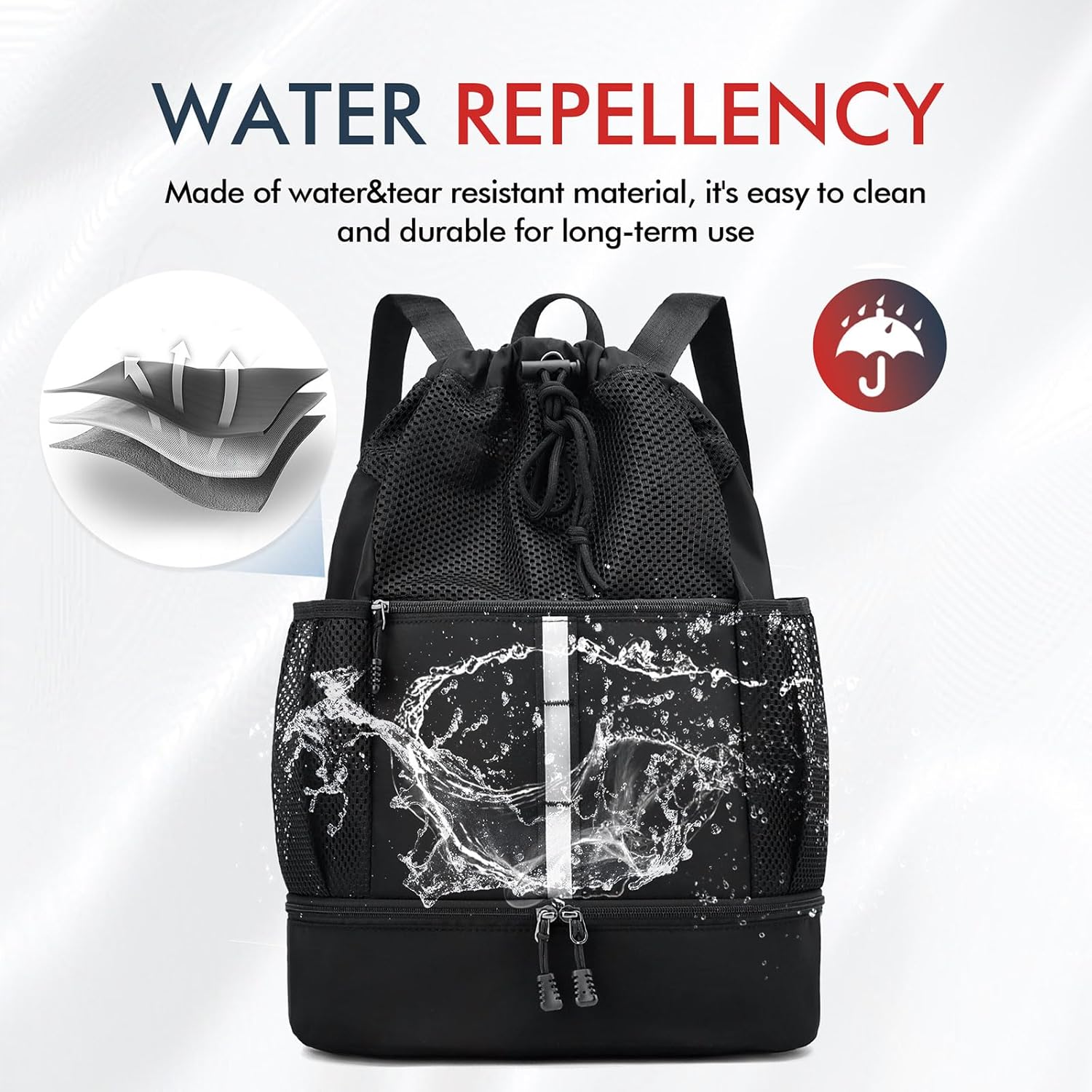 PinCute Drawstring Gym Bag - Lightweight Mesh Sports Backpack with Wet Pocket & Shoe Compartment