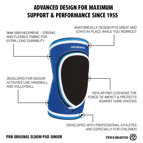 Rehband Protection Elbow Pads Children Volleyball, 1 Piece or 1 Pair, Elbow Pads 3mm Neoprene, Elbow Protector for Indoor Sports, Colour:Blue, Size:Large