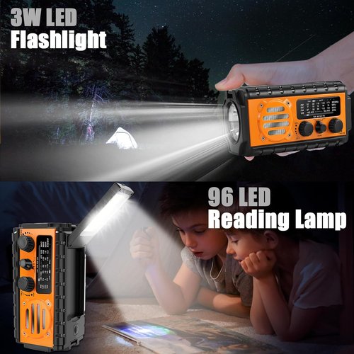 74000mWh Emergency Radio - NOAA Weather, Portable Hand Crank SW/AM/FM Survival Radio with Solar Battery & Flashlight