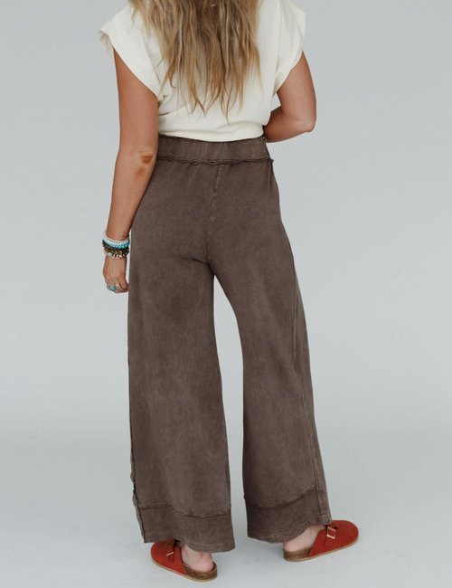 Athlisan Womens Casual Wide Leg Sweatpants Acid Wash Elastic Waisted Palazzo Pants Trousers with Pockets(Coffee-L)